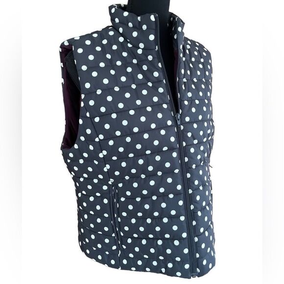 LOFT gray/white polka dot zip front vest, size L - Picture 6 of 7